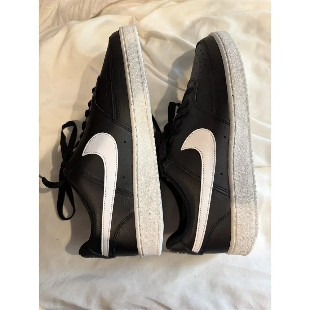 NIKE Court Vision Low Next Nature Sneakers Men’s 10 Black White Leather NEW